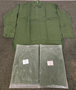 (3) XL Swedish Military Olive Green Long-Sleeve Shirts, (3) Large Italian Military Wool-Blend Thermal Sets Including Shirt & Pants