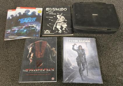 Video Game Guides For Rise Of The Tomb Raider, Metal Gear Soldid The Phantom Pain, (2) Need For Speed & Caseling Card Game Case w/Card Against Humanity
