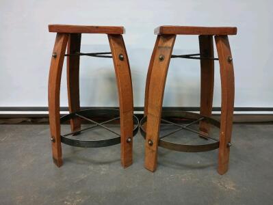 (2) Wooden And Metal Bar Stools 27" Tall