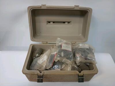 11" x 19" Craftsman Plastic Box Filled With Various Different Sized Drum Sanding Spindles And Sleeves