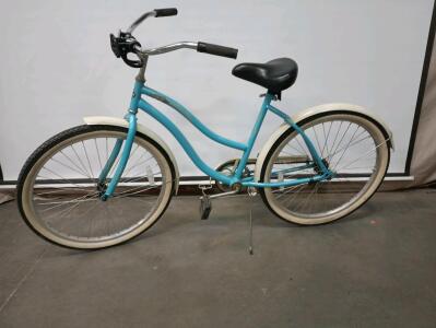 Huffy 26" Women's Beach Cruiser Bicycle Light Blue With White Fenders And Tires