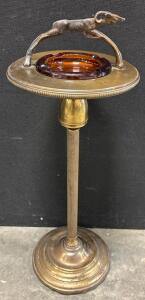 Antique 1950&rsquo;s Metal Smoking Amber Glass Ashtray Stand
