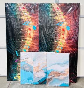 (2) Large Canvas Wall Art Pieces and (3) Smaller Wall Art Canvases