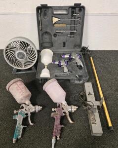 (4) Paint Sprayers, Gold Drying Rod, Fan, Work Light