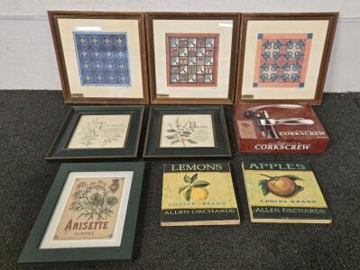 (8) Framed Pictures/Wall Art & Professional Corkscrew Kit