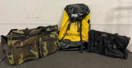 Petzl Portage 30L Durable Gear Bag, Golden Pacific Camo Duffel Bag, And Design America Duffel Bag