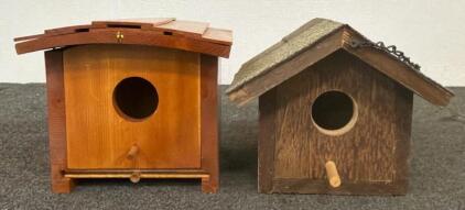 Homemade Wooden Birdhouses with Unique Roof Styles and Perches
