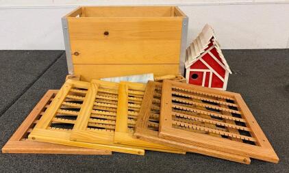 HOMEMADE CRAFTS!! Including (1) Wooden Birdhouse Painted As An Barn, (1) Wooden Crate, And More!!