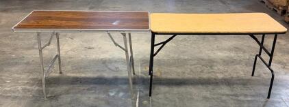 (2) Folding Table Set, Wood and Metal, Light and Dark Woodgrain
