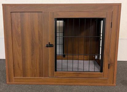 Large Brown Pet Crate Furniture, Wood & Metal, Dual Entry Doors