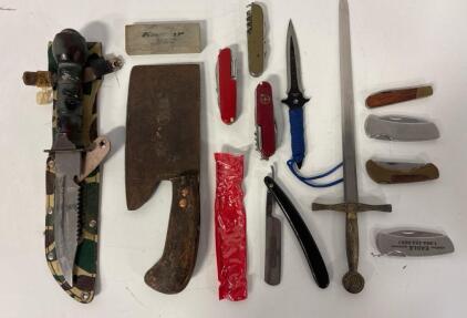 Collection of Knives and Blade Tools, Folding Knives, Sword, Multi-tool
