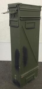 Military Ammunition Storage Box, Metal, Olive Drab, Hinged Lid, Handles