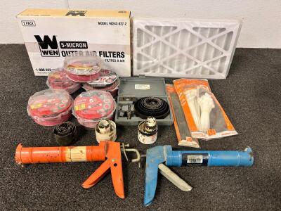 Caulking Guns, Manual Trigger, Orange & Blue, Sanding Discs, Filters and More
