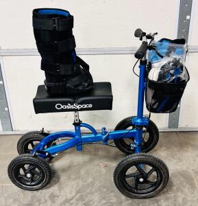 OasisSpace Knee Walker Scooter, 8" Wheels, Hand Brake, Basket, Blue