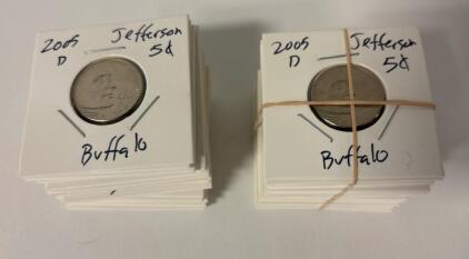 2005 D Jefferson Nickel, Buffalo Reverse, Westward Journey Series (40 coins)