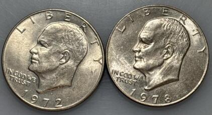 (2) Eisenhower One Dollar Coins
