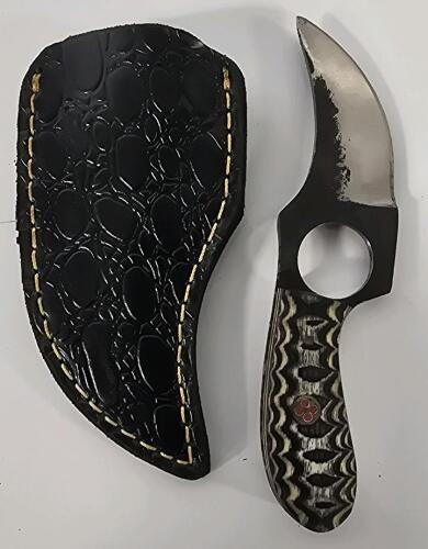 Carbon Steel Short Blade Skinning Knife With Finger Hole Grip