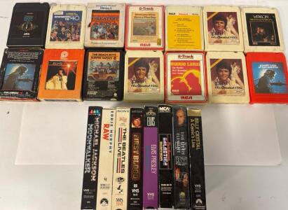 Various 8-Track & VHS Tapes Collection, Elvis, Johnny Cash, Montana Slim, Michael Jackson, Bruce Willis