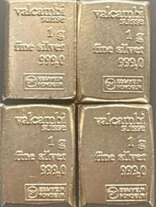 (4) Valcambi Suisse 1G 999.0 Fine Silver Bars