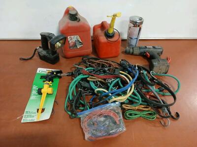 (1) 18V Cordless Worklight, Worklight Make, Adjustable Head, Incandescent (2) Gas Cans & More