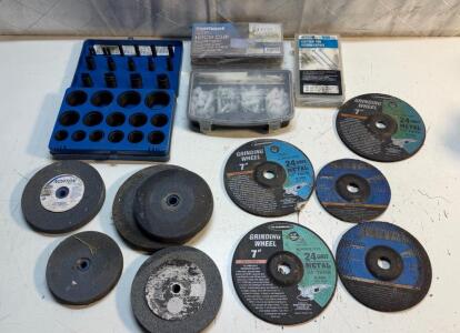 (1) Box Of Assorted Rubber O-Rings (3) 7&rdquo; 24 Grit 1/4&rdquo; Thick Grinding Wheel & More