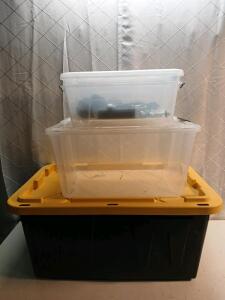 (4) Assorted Plastic Storage Totes & More