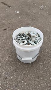 Bucket Of Large Washers And Bolt Nuts