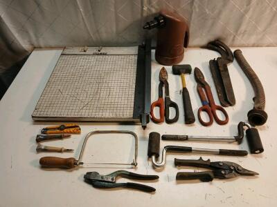 (1) 17"x18" Paper Cutting Board (3) Tin Cutting Scissors & More Tools