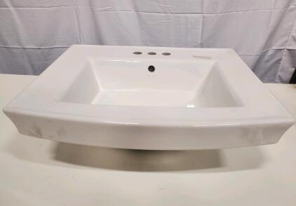 Kohler White Bathroom Sink, Wall-Mounted, 3 Faucet Holes, Overflow