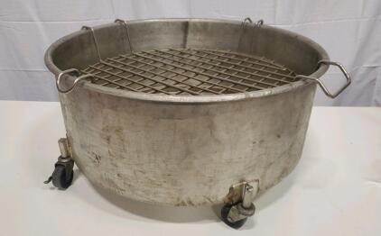 Stainless Steel Drum with Mesh Grid and Casters, Approx. 24"x12"
