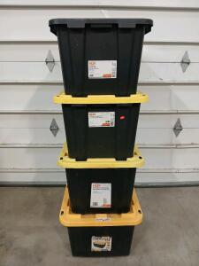 (3) HDX 27 Gallon Tough Tote Storage Container, Stackable, Lockable, Black/Yellow (1) Commander XXL 27 Gallon Tote
