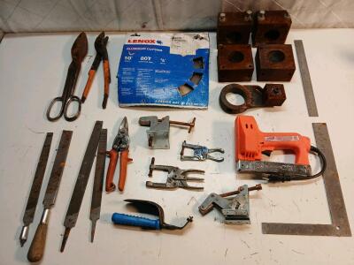 (1) Lenox Aluminum 10" Cutting Blade (1) Arrow ETF50 BN Electric Staple And Nail Gun & More Assorted Tools