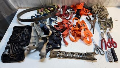 (7) Assorted Length Straps (1) Leathermen Sidekick Knife & More