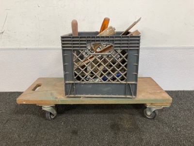 Painting Tools And Rolling Wooden Seat