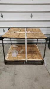Industrial Storage Rack, Metal Frame, Wood Shelves, 5x4x3.5 ft