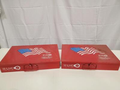 (2) Hi-Line Metal Storage Organizer Box, Red, 18 Compartments, Hinged Lid
