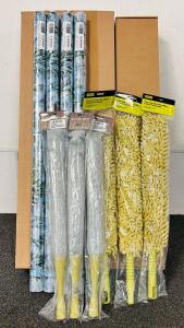 (3) Boxes Of Norfolk Pine Branches (Decor), (4) Rolls Of Window Privacy Film, and (6) Microfiber Dusters