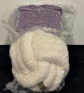 Purple Soft Blanket and Fuzzy Knot Pillow