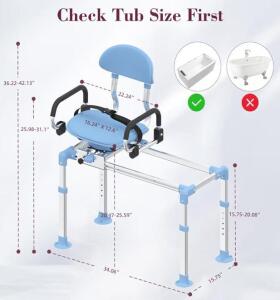 FVZZIN Sliding Shower Chair W/ Swivel Seat, 400Lb Capacity
