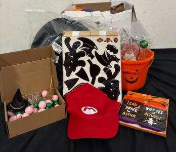 Halloween Lot (20)&rsquo; Inflatable Witch Cowboy Set Alien Headbands And More