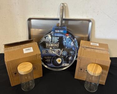 Kitchen Lot (1) Baking Sheet (1) 12&rdquo; Frypan With Lid (2) 4 Pack 24oz Jars With Lids