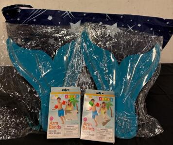 Portable Pool (2) Sets Mermaid Fins And (2) Sets Arm Band Floaties