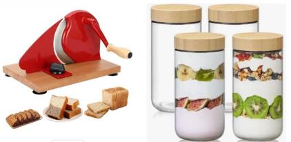 Manual Bread Slicer W/ Hand Crank & (4) 24 Oz Jars W/ Bamboo Lids