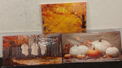 (2) Autumn Themed Canvases Sized 12x24 (1) Sized 18x24