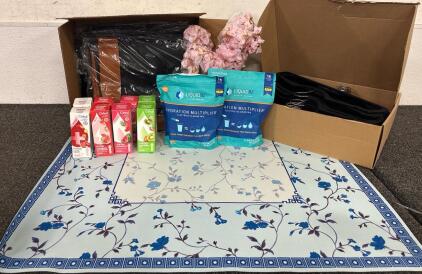 (1) Laundry Hamper Organizer (1) Box Slip Proof Velvet Hangers (1) Laundry Room Rug with Rubber Backing And More