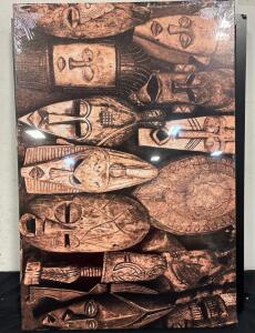 Wall Art Lot (3) Black Wooden Frames (26x34) And (1) African Art Canvas (35x24)