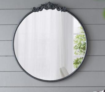 Wall Miunted Mirror With Round Black Metal Frame