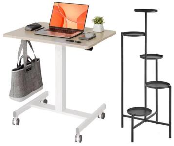 Mobile Standing Desk & 5-Tier Metal Plant Stand