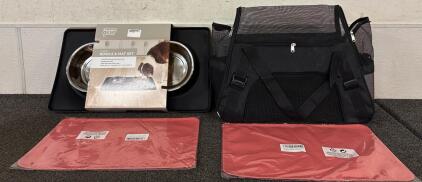 Pet Lot (1) Animal Travel Bag (1) Large Bowls and Mat Set (2) Travel Silicone Mats