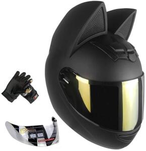 Cat Ear Motorcycle Helmet, Medium, Matte Black
